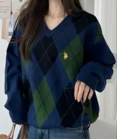 U.S. POLO ASSN. アーガイル　Vネック　トラッドニット　Ada.