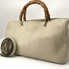 美品✨GUCCI グッチ ショッパー 2way バンブー トートバッグ ベージュ