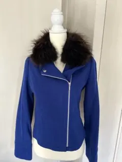 新品　レッセパッセ　ネイビー　フォックスファー付　ウールコート　ショートコート