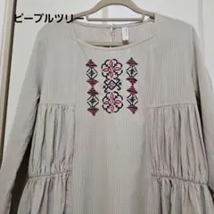 ピープルツリー 手織りジオメトリック手刺繍ドレス ワンピース　 M　 ベージュのサムネイル