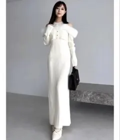 dazzlinオフショルファードッキングニットワンピース アイボリー