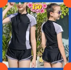 セパレート半袖スクール水着ジュニアトップスパンツパッド付きスイムウェアガールズ
