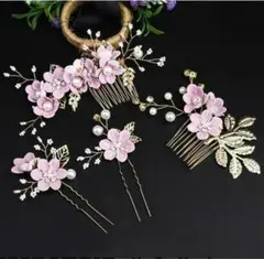 お花の髪飾りセット　薄い紫　七五三　卒園卒業　浴衣　着物　成人式　袴　ドレス
