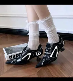 スニーカーヒール ポインテッドトゥ ミュール 白黒