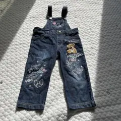 刺繍入りダークブルーデニムオーバーオール