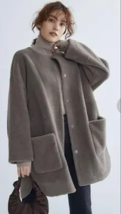 Mila Owen 美品ノーカラーボアコート　モカ