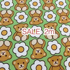 ラスト2点 SALE 2m くまとお花 グリーン オックス