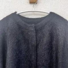 ノーカラー カーディガン ふわふわ ブラック ロング フリーサイズ