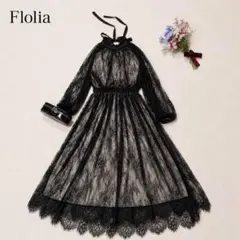 Flolia 総レース ロングドレス ブラック シルバー　M オケージョン