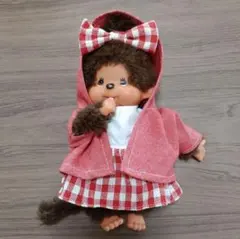 モンチッチS　赤チェックスカート 白半袖ワンピースセットとジャケット870円