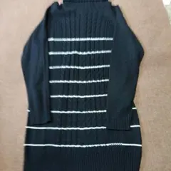 美品☆GIVORS ブラック ストライプ タートルネック ニット チュニックL