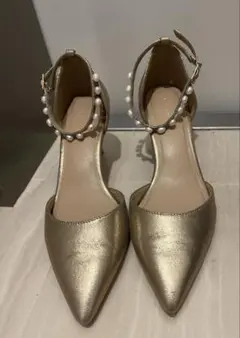 RANDA アンクルストラップセパレートパンプス 23.5ゴールド結婚式披露宴