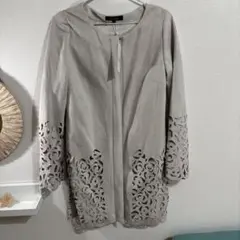rienda グレー レースカットアウト アウター