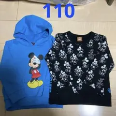 ベビードール　ミッキー　フード付きパーカーと総柄トレーナーセット110