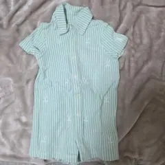 ラルフローレン　ミントグリーン ストライプロンパース