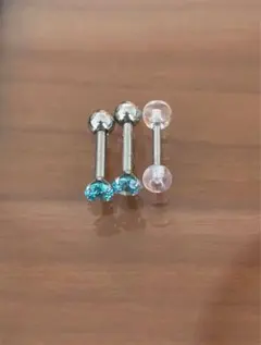 14G ストレートバーベル ブルー ボディーピアス 透明 アクリル ステンレス