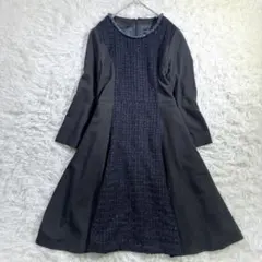 ルイルエブティック ツイード切替ワンピース ラメネイビー L オケージョン