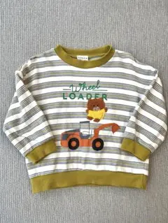 トミカとトム　裏毛トレーナー　長袖　男の子　乗り物　ボーダー　ショベルカー　90