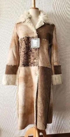 新品 ムートン風 ロングコート インポート ボア ファー レディース M