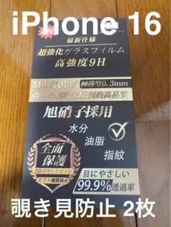 覗き見防止+アンチグレア iPhone 16 さらさら 日本製旭硝子（2枚）