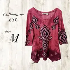Collections ETC 赤 M チュニック 幾何学 レッド 7分袖