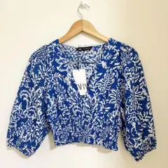 【SALE】ZARA 花柄 五分袖 クロップドトップス