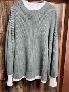 美品 ジャバ バルーンスリーブ レイヤード ニット　カーキグリーン　M