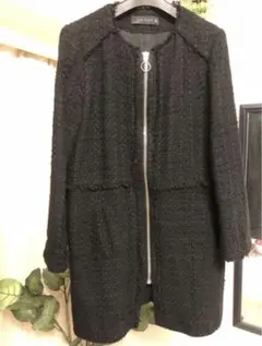 ZARA WOMAN★ツイードコート☆BLACK★L☆ノーカラー★ザラ☆黒