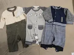 80サイズ 男の子ロンパース 3着セット 長袖 カバーオール まとめ売り 秋冬