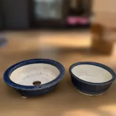 盆栽鉢 2個セット 瑠璃釉 丸型　さつき　植木鉢のサムネイル