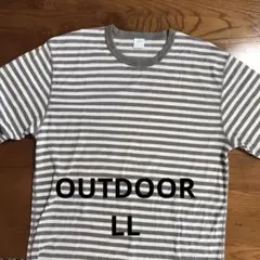 【OUTDOOR 】アウトドア　グレー ×ホワイト ストライプ長袖Tシャツ LL