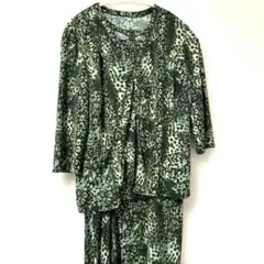 レリアン ノースリーブワンピース マキシ丈 シャツセット グリーン 総柄 11号