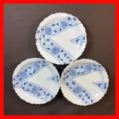 167 中皿 3枚セット 印判皿 染付皿 伊万里焼 アンティーク 時代物 器　青