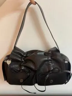 ブラックドローストリングショルダーバッグ