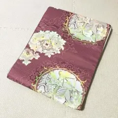 67 名古屋帯　松葉仕立て　暗めのピンク色地に馬　着物　帯　小紋　紬