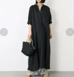 かぐれ 新品タグ付きリネンフレンチシャツワンピース ブラックサイズ1