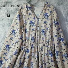 【美品】ROPE' PICNIC花柄Vネック長袖ひざ丈ワンピース　M