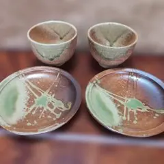 陶器食器セット ブラウンとグリーン
