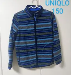 150◆UNIQLO◆フルジップ フリースジャケット◆冬◆青系ボーダー柄