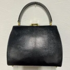 黒レザーハンドバッグ クロコダイル型押し