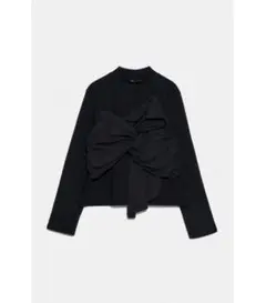 ZARA ザラ 異素材カットソー M 黒 ブラック 裏起毛