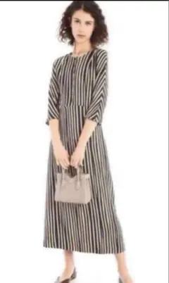 美品 マックスマーラ ワンピース ボーダー リネン混 マキシ丈 着丈