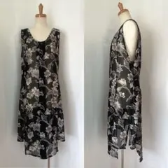 used レトロ 墨黒 花柄シアー シャツ 古着 ヴィンテージ vintageのサムネイル