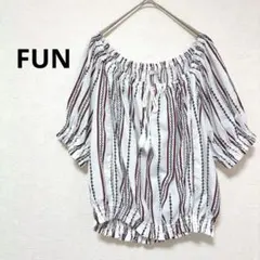 ファン オフショルダー ストライプ チロリアン柄半袖シャツ ブラウスのサムネイル