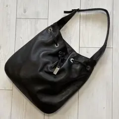 GUCCI グッチ ハンドバッグ 黒　巾着型 シルバー金具 ショルダー　レザー