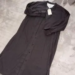 未使用タグ付☆無印良品フランネルスタンドカラーワンピース☆ダークブラウンS