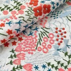 s38-h▼68×50cm▼コットンリネン刺繍生地▼花柄　ホワイト　高級感