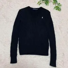 ♡美品♡ ポロラルフローレン ニット ケーブル 黒 ブラック ロゴ刺繍 白