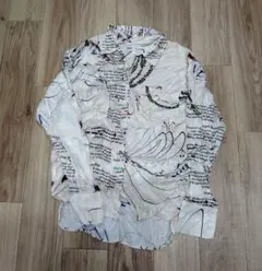 ZARA ザラ　音符　レター柄　古着風　サテン長袖シャツ　L