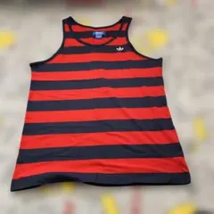 adidas 赤黒ストライプタンクトップ S/M